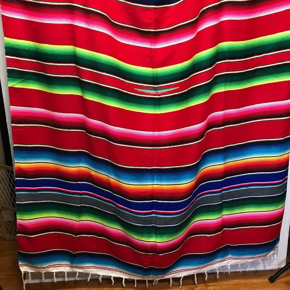 Thick Soft Mexican Falsa Blanket Rainbow Striped Rustic Boho 60